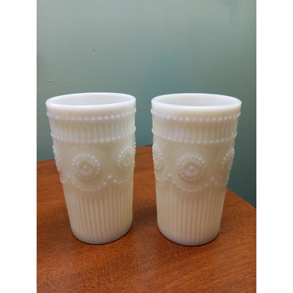 2 Pioneer Woman Tumbler s Drinking Glass Milk White 5-3/4" tall